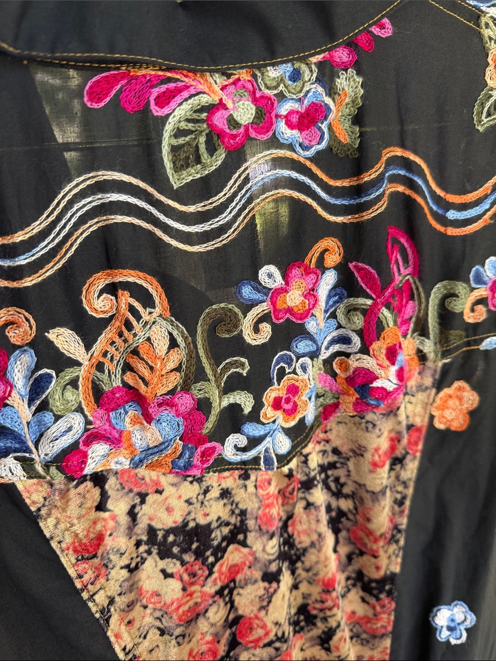 Aratta Black Embroidered Floral Long Shirt Dress with Pink & Orange Accents - Picture 3 of 3